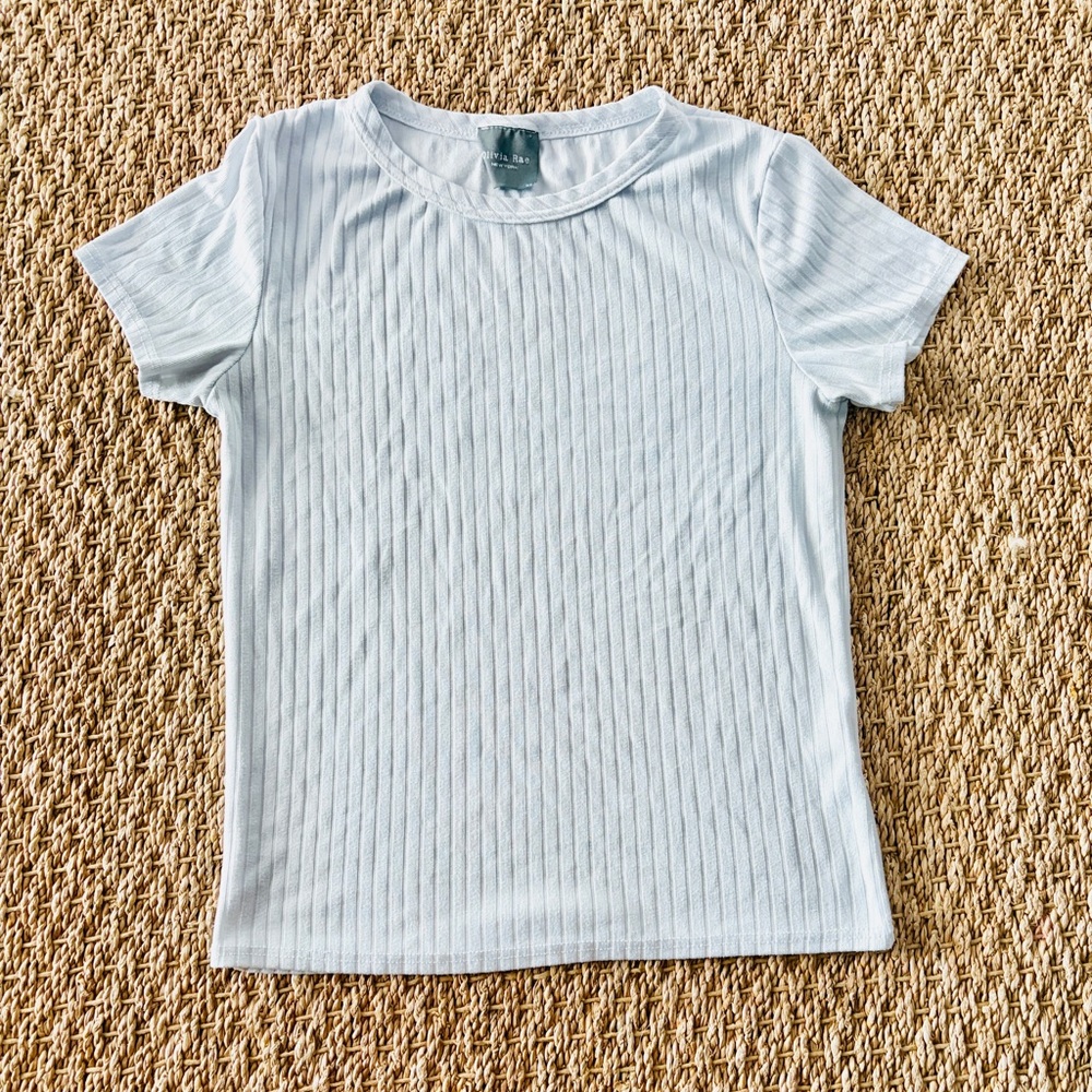 Olivia Rae White Ribbed Short Sleeve Tee